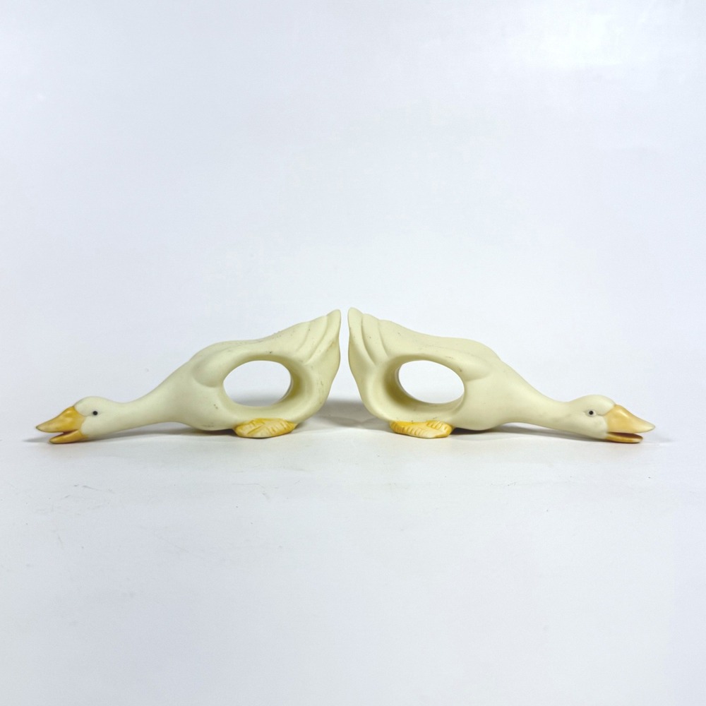 Vintage Ceramic Goose Napkin Rings Set of 2 White Farmhouse Country Decor